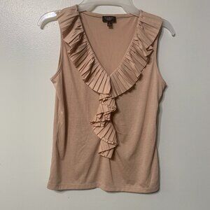Talbots Women's Pink Sleeveless Tank Top V-Neck Pleated Ruffle Size P Layering